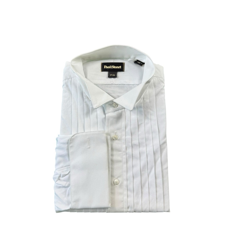 Paul Stuart White‎ Pleated Men's Cotton Tuxedo Shirt Size 17/34 NWT
